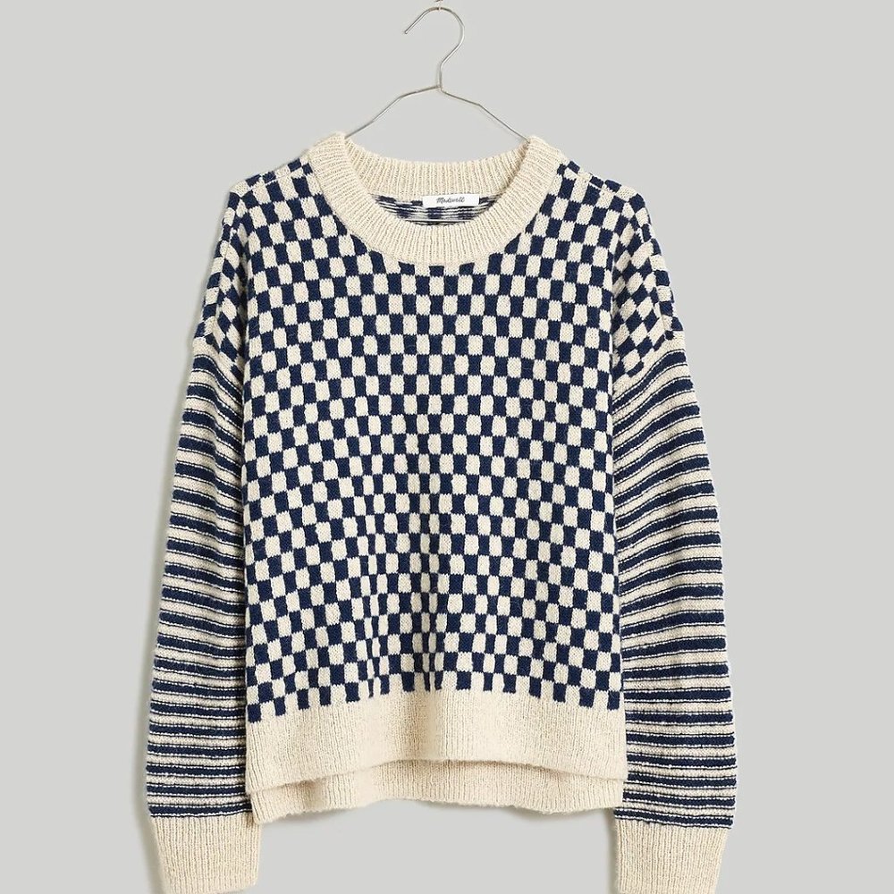Madewell Crewneck Sweater Checked Stripe in Classic Indigo size M NWOT